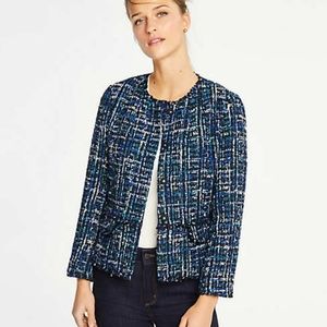 NWT Ann Taylor Tweed Jacket 12 Black Blue